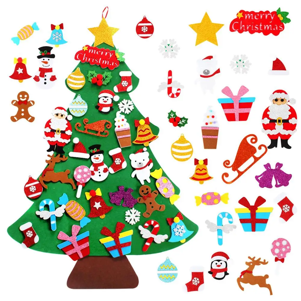 DIY Felt Christmas Tree Set with Ornaments for Kids Xmas Gifts New Year Decor 