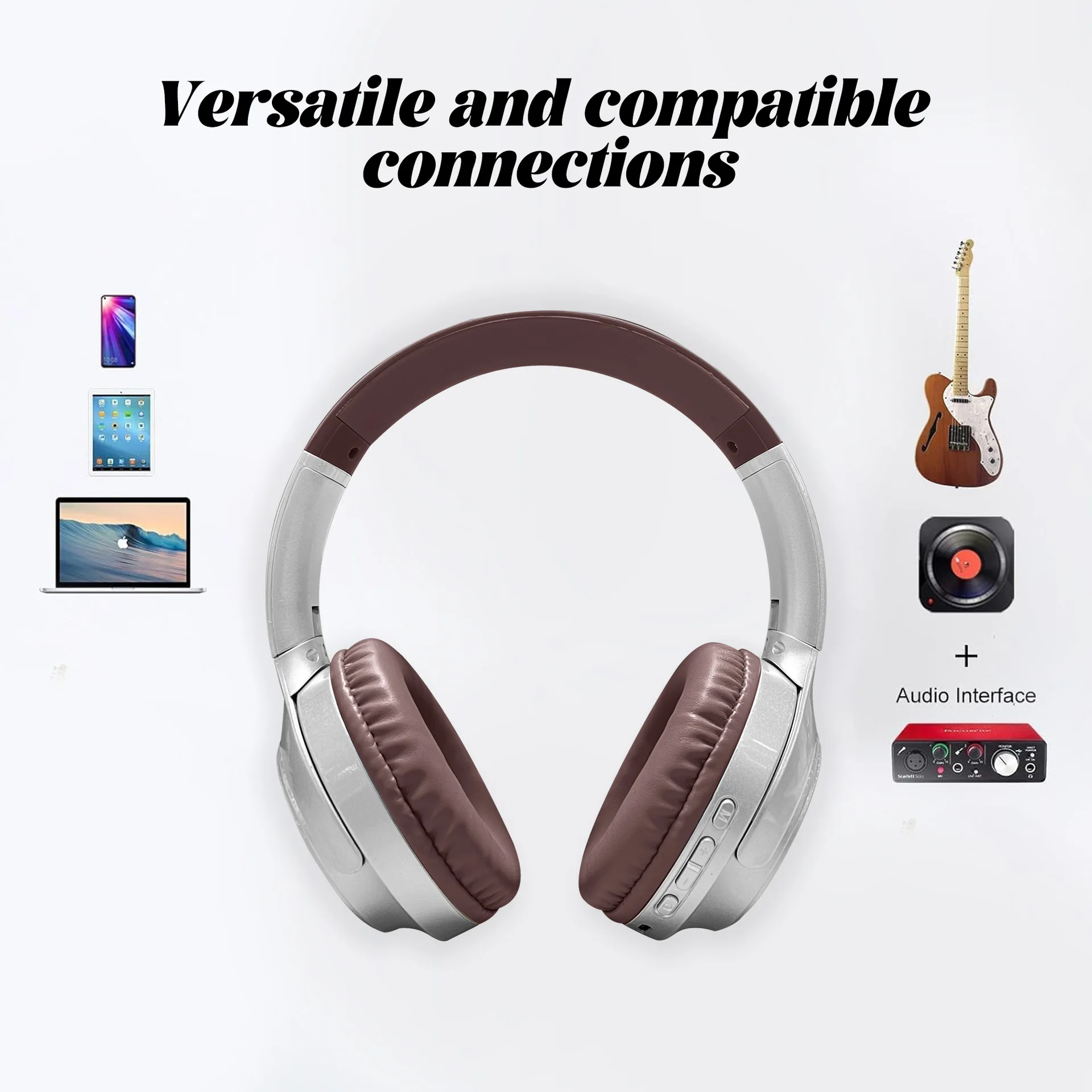 Insert Retro Style UV Craft Design Foldable Headphone ANC Noise Headset  Battery Digital Display Heavy Bass Earphones