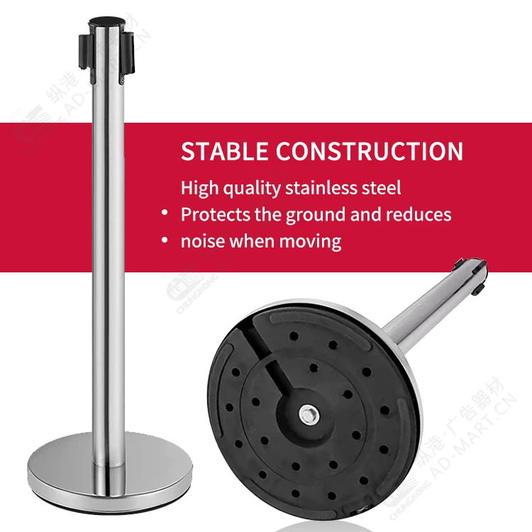 Custom Separate Post Retractable Dual Line Stanchion Belt Steel Stand With Rope Barrier Railing Stands 4-way Retractable Belt