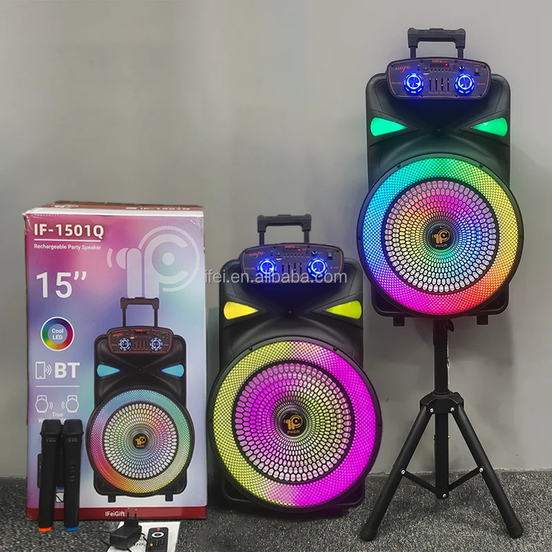 Portable 15 Inch Outdoor Bass Speaker with Wireless Microphones