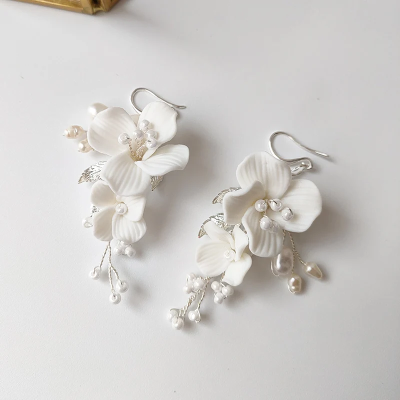 Mixed Styles Handmade Ceramic Flower Bridal Earring Wedding Pearl Earrings Fashion Women aperçu 18
