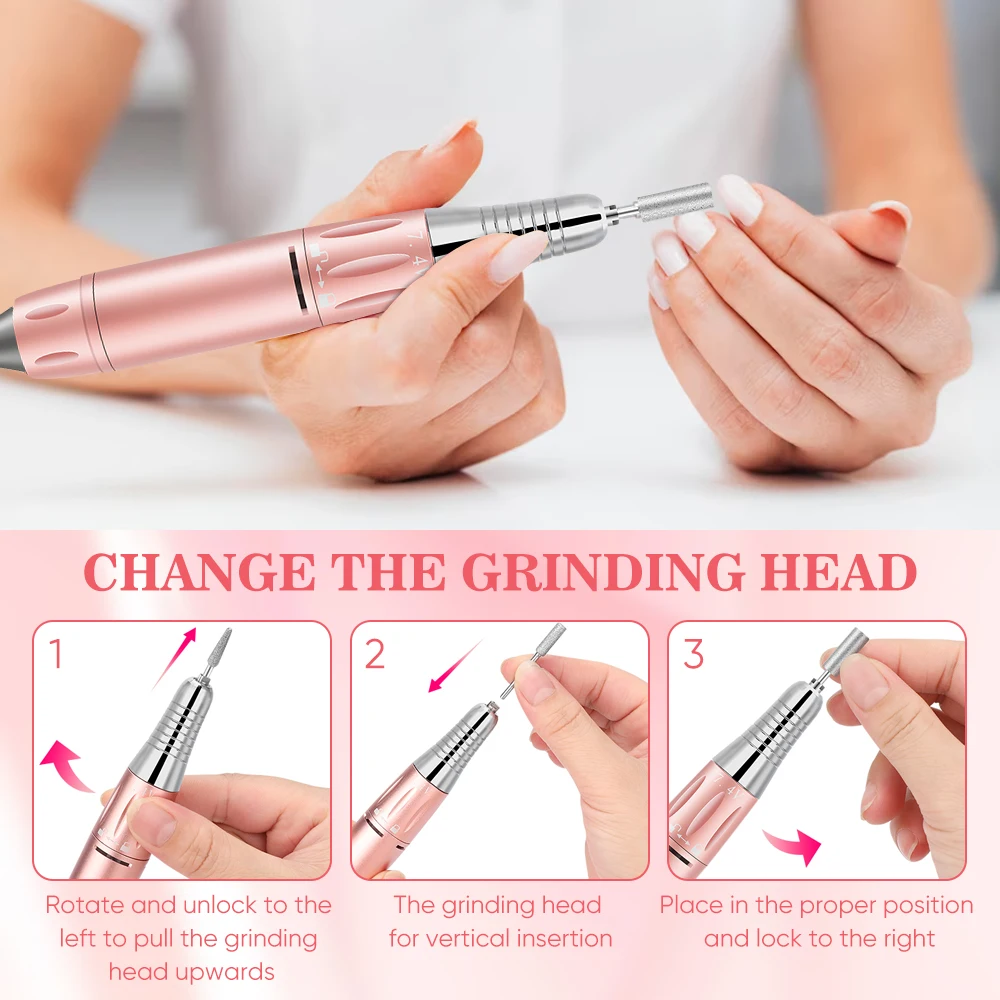 Pink Cordless Nail Drill Bits Set - ONULISS Nail Master