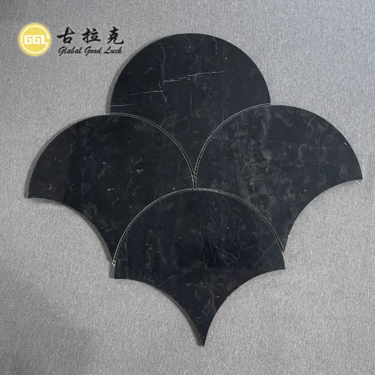 Fan Shape Stone Nero Marquina Marble Black Mosaic Tile for Home Decoration