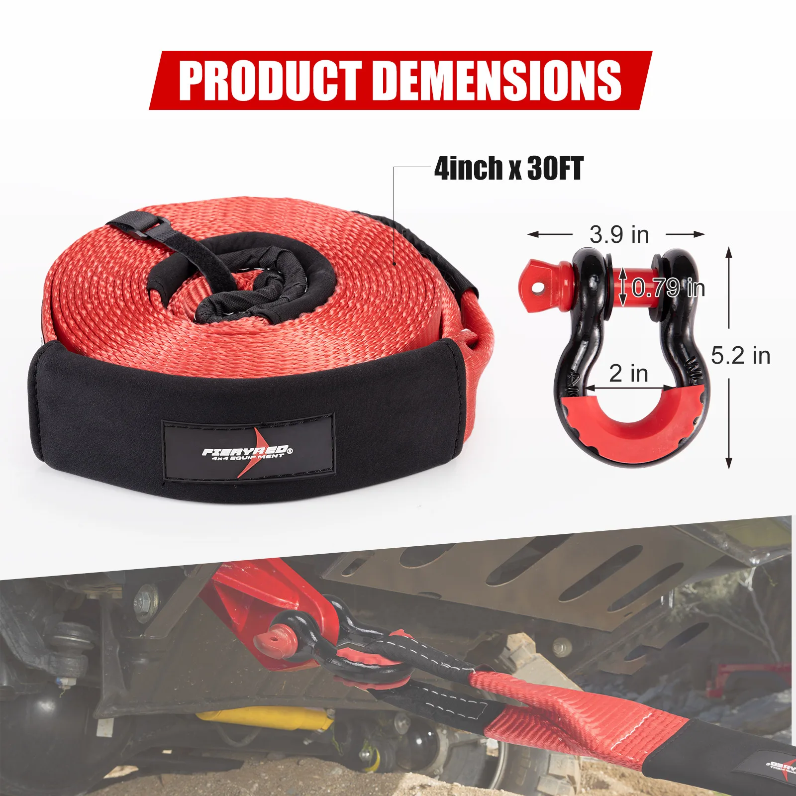 Fieryred 4 Inch 9m 46500lbs 4x4 4wd Strong Polyester Recovery Tow