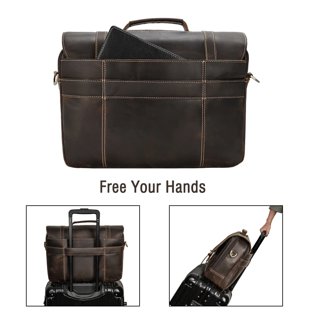 TIDING Custom Genuine Leather Office Messenger Bag Vintage Soft Briefcase With Crazy Horse Design for Business Men