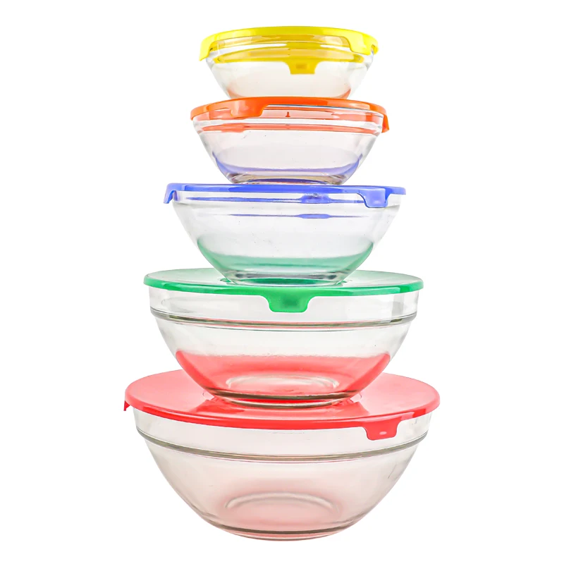 Buy Wholesale China Round Glass Salad Bowls Set With Colorful Lids, 5pcs  Food Storage Container Set & Foodcontainer Salad Bowls Glass Safe at USD 1