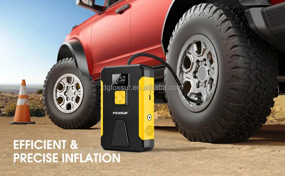 Foxsur 26800mAh 12V/24 Car Jump Starter Air Pump Portable Air Compressor Auto Tire Inflator Emergency Power Supply