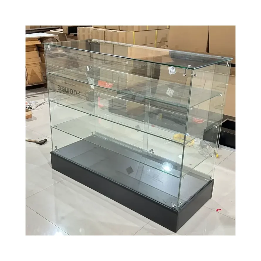 Frameless Lockable Glass Display Showcase with Multi Shelves Extra Vision Short Vitrine Counter Retail Smoke Shop Cabinet
