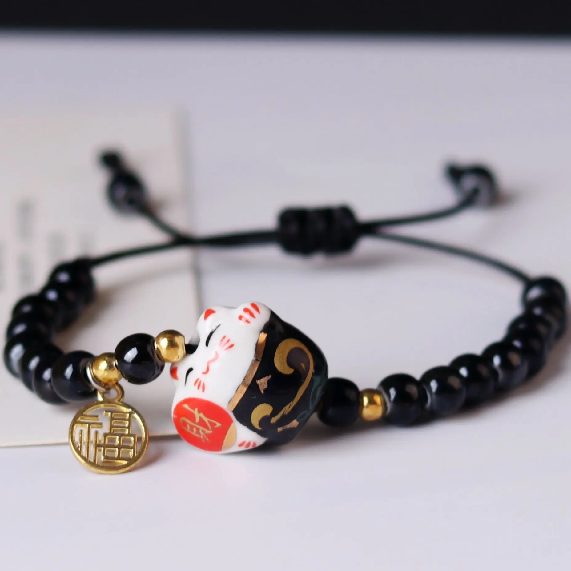 2023 National Retro Natural Ceramic Bead Bracelet Lucky Cat Baby