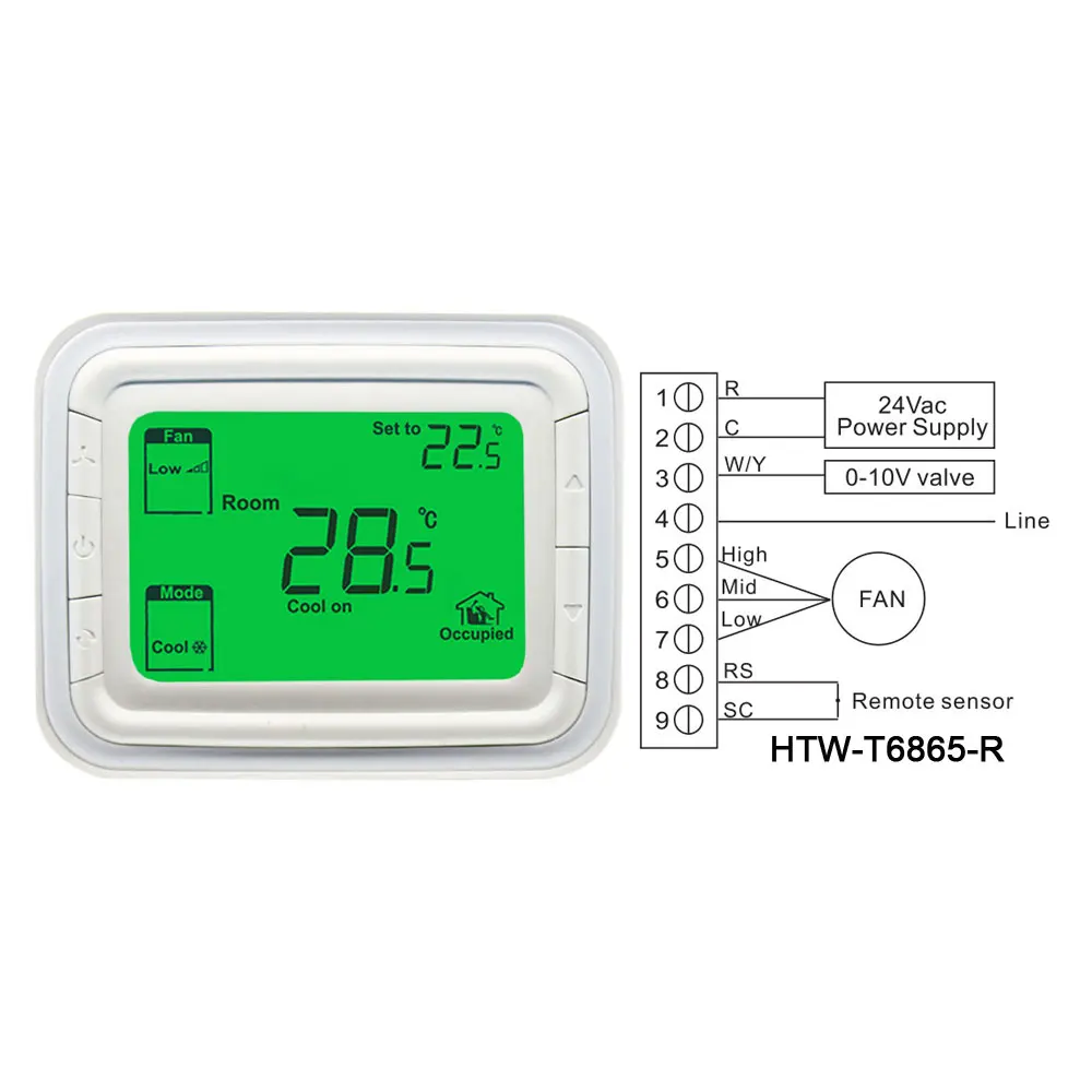 T6865 Series Large LCD Digital Room Fan Coil Thermostat for HVAV System