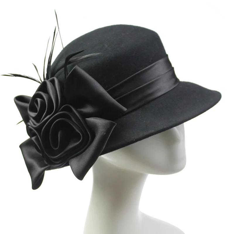 Горячая Распродажа черные фетровые шляпы для женщин фетровая Мужская шерстяная Федора с принтом