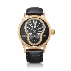 Men's Diamond-Studded Automatic Mechanical Watch with Cow Leather Band Waterproof Features