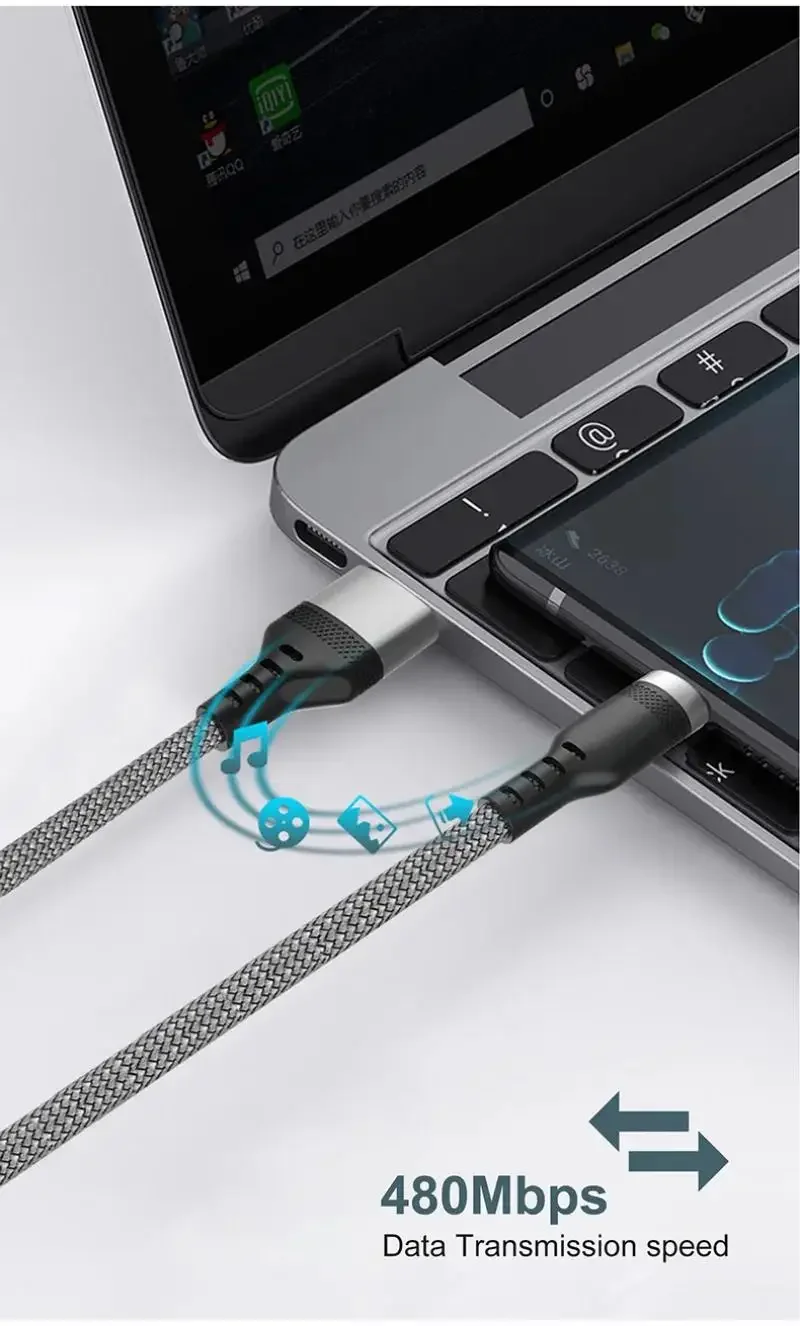 USB Type C Fast Charging Cable 8m Extended Length Nylon Braided Data Cord Durable Shielding Compatible Android Devices
