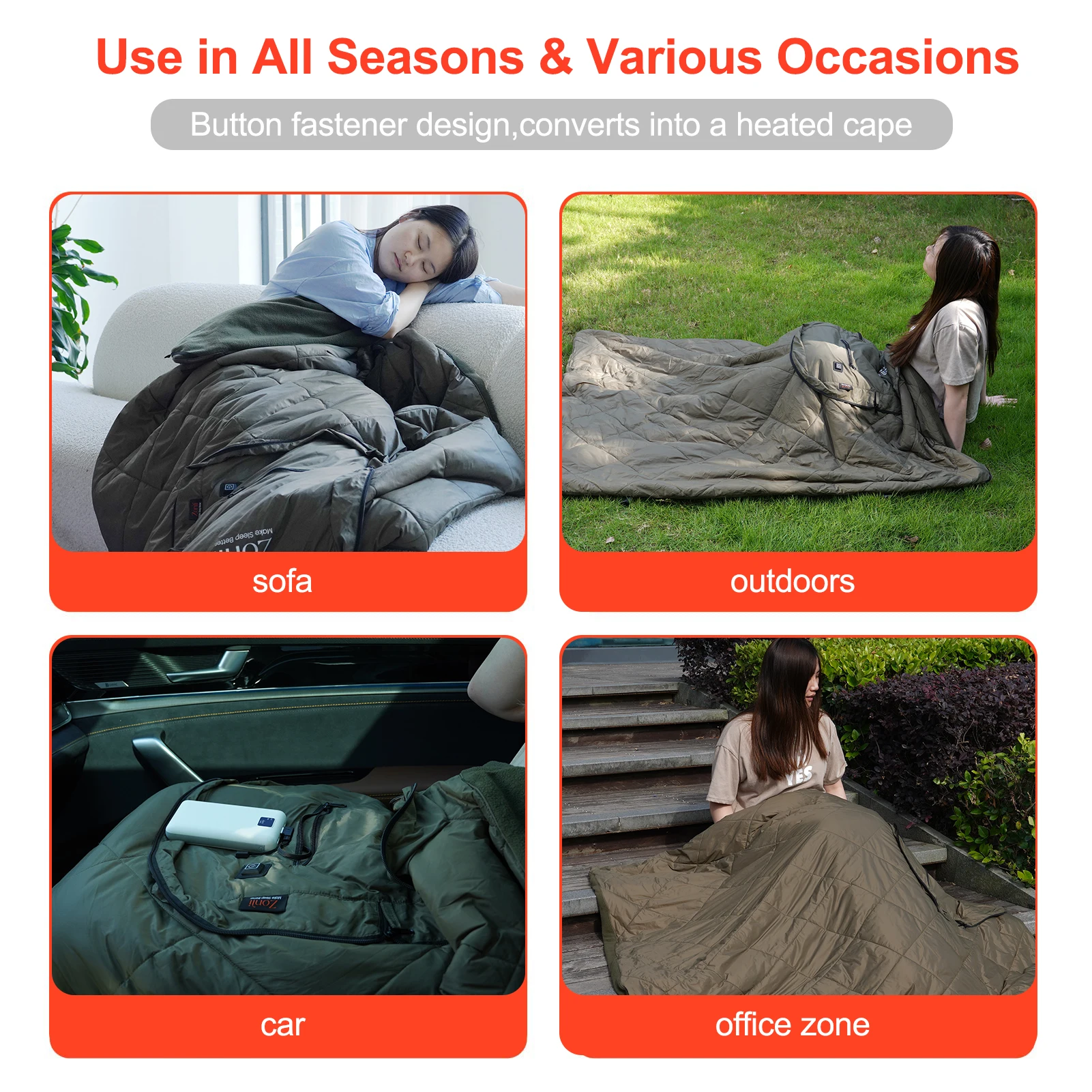 Outdoor Travel 12v Portable Waterproof Electric Blanket Usb Heated