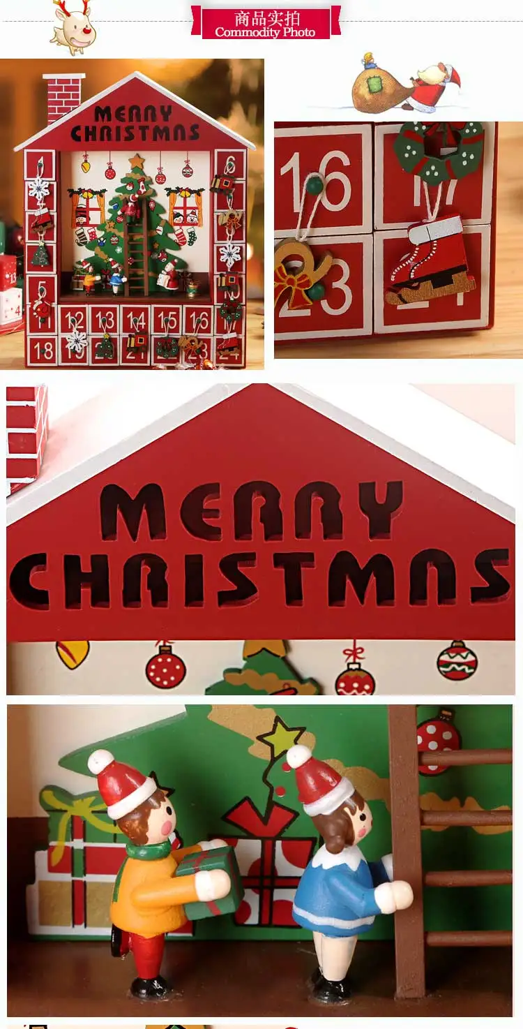 Equisit Christmas Wooden Advent Calendar House With 24 Drawers For Candy Gift Storage Farmhouse