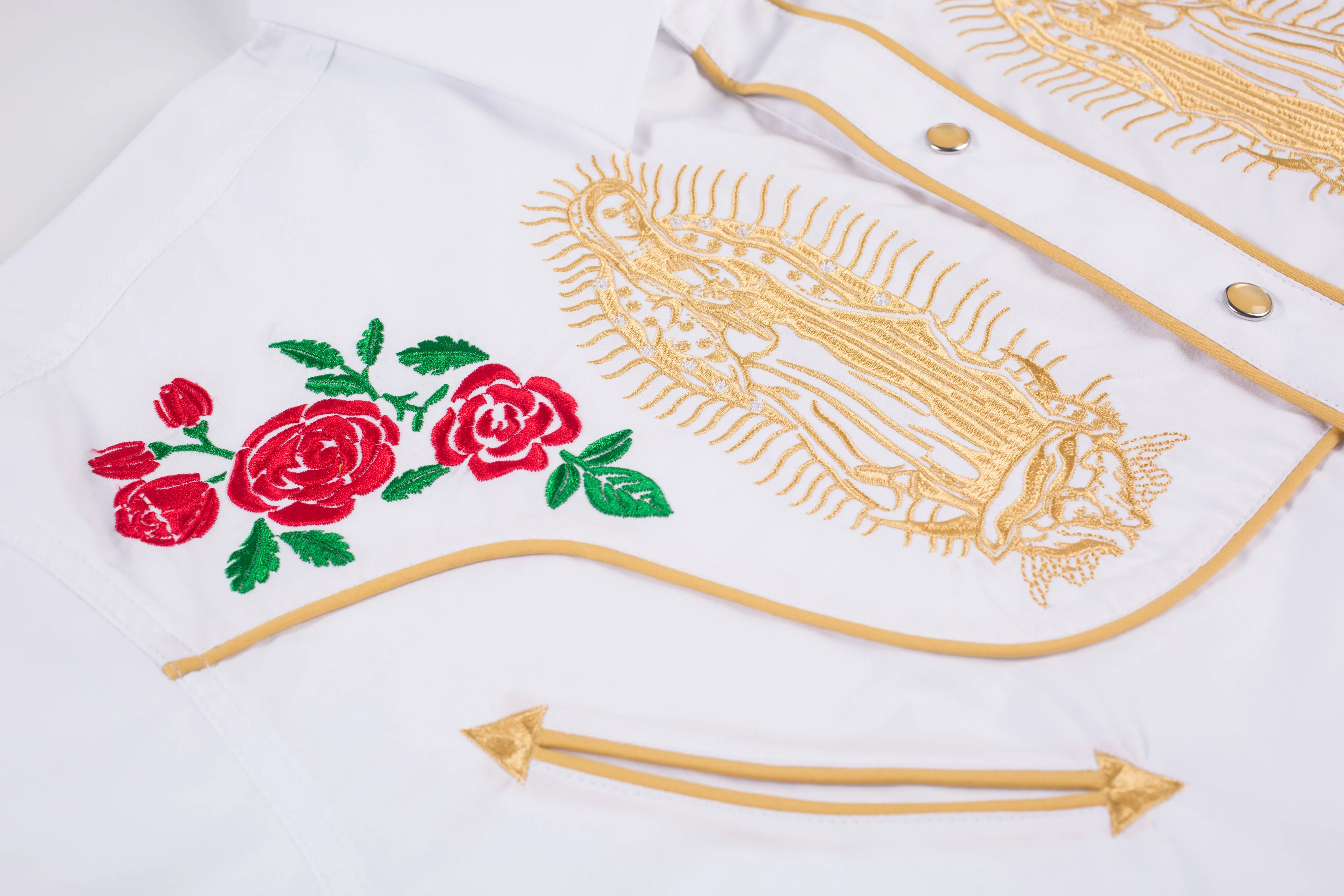 Herren-Langarmhemd mit Druckknopfverschluss „Lady of Guadalupe“-Stickerei im Westernstil908_voghion.com