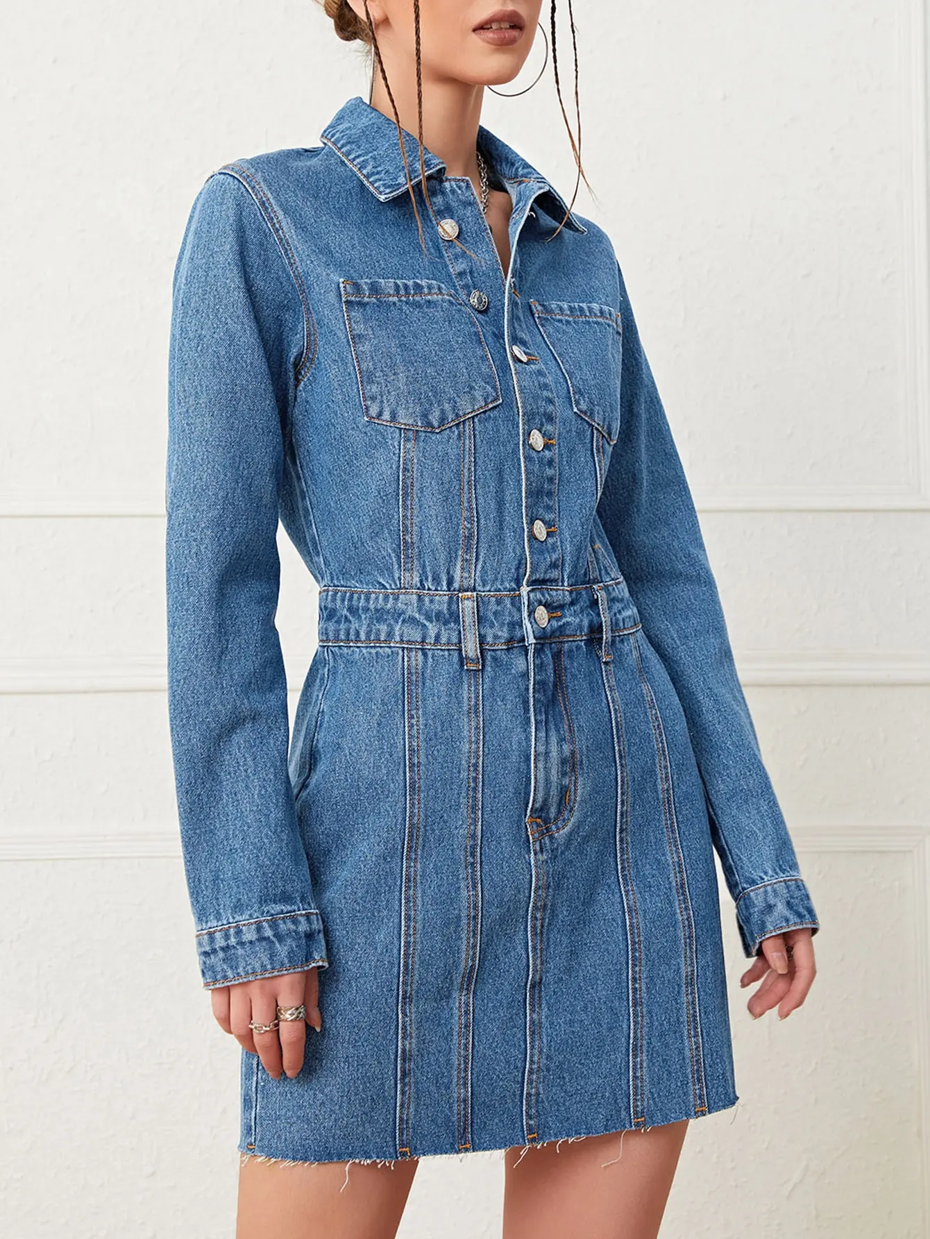 Wd015 Odm Oem Casual Shirt Dresses Women Denim Dress For Women Ladies — free download