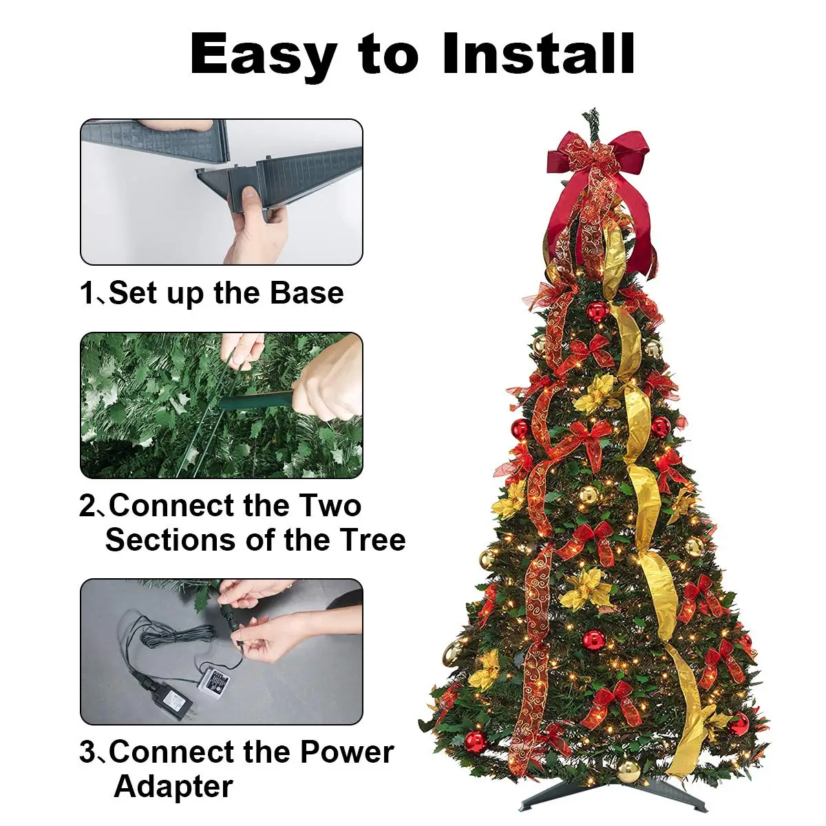 6 Ft Prelit Predecorated Pull Up Collapsible Xmas Trees Popup