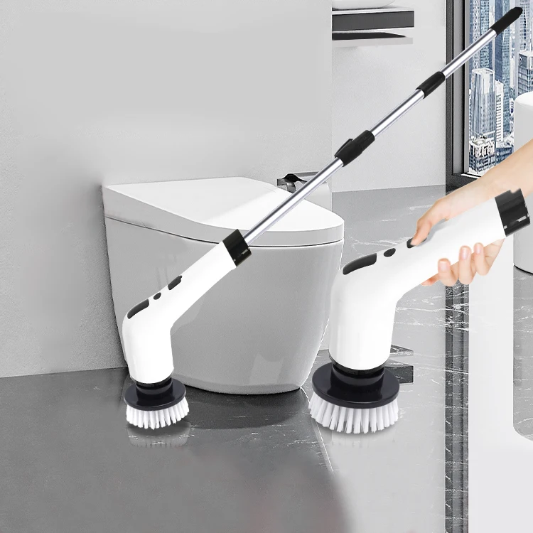 Electric Spin Scrubber with Adjustable Handle Cleaning Brush with 8 Replaceable Brush Heads for Cleaning Bathroom Kitchen Floor