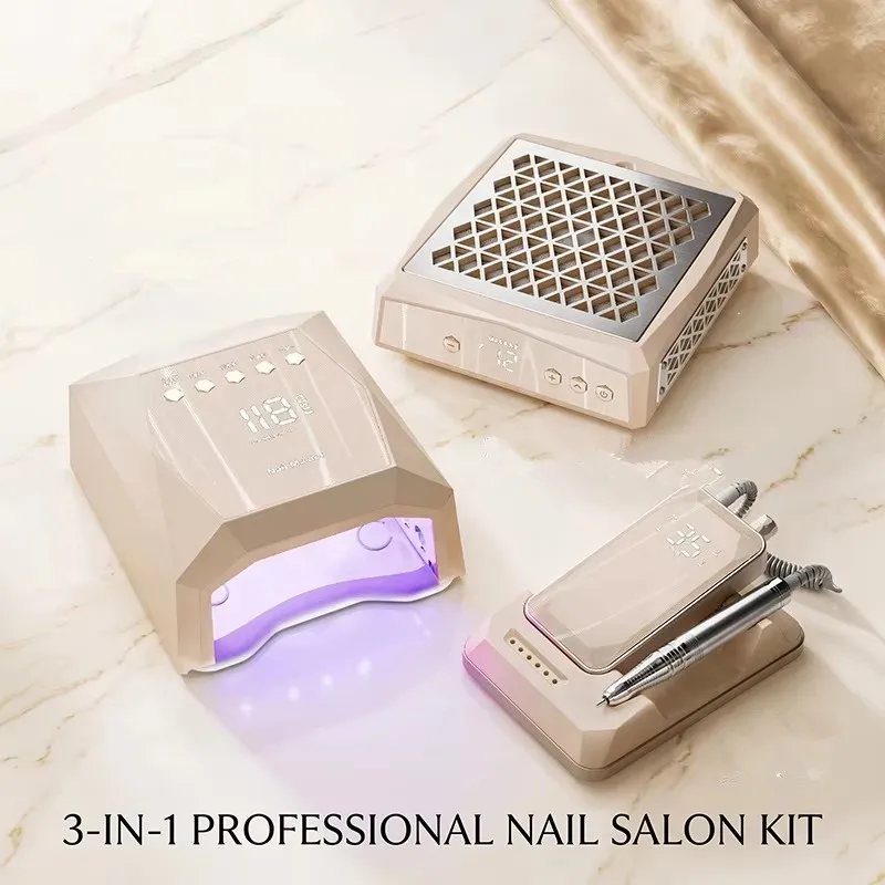 Luxury 3-in-1 Nail Art Set Electric Nail Drill UV LED Nail Curing Lamp Nail Dust Collector Manicure Pedicure Tool for Salon