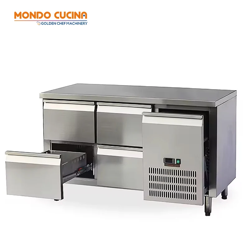 2 3 4 Doors Refrigerated Display Counters for GN1/1 Worktable Chiller Freezer Stainless Steel Other Refrigerator Bench Equipment