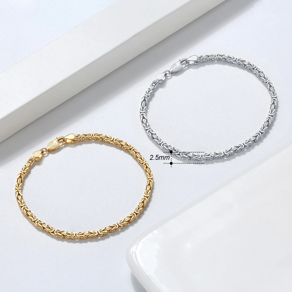 LeCalla 925 Sterling Silver Byzantine Chain Bangle Bracelet, 8 Inches, Lobster Clasp, Nickel-Free