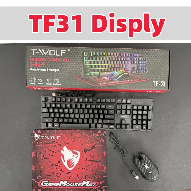 T-WOLF TF31 ゲーミングキーボード3セットコンボキット TWOLF TF31 3 in 1 Gaming Keyboard & Mouse Combo with Mouse Mat
