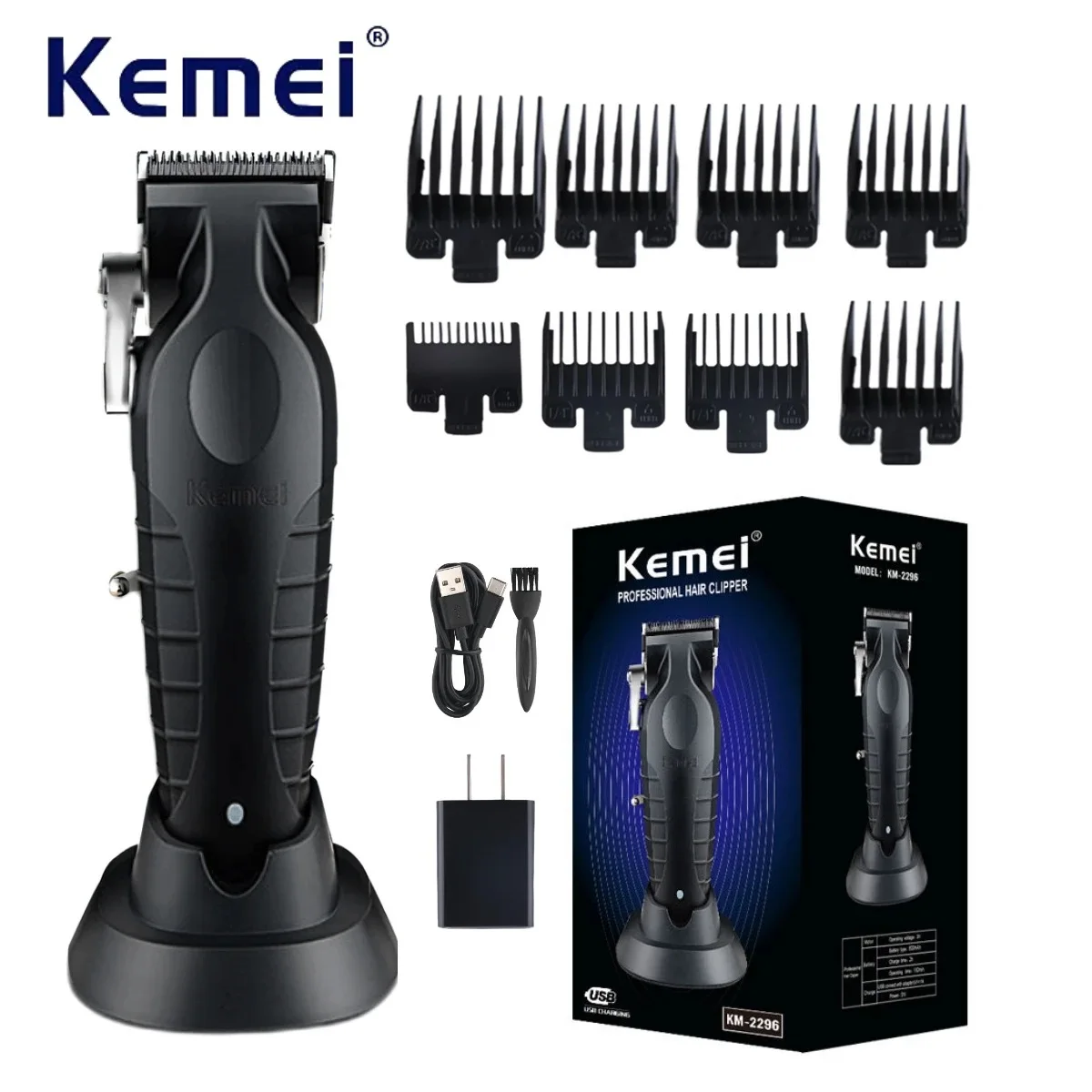 2500mah Lithium Battery Adjustable Trimmer Kemei Km-2296 Usb Rechargeable Cordless Electric Body Groin Hair Trimmer For Men
