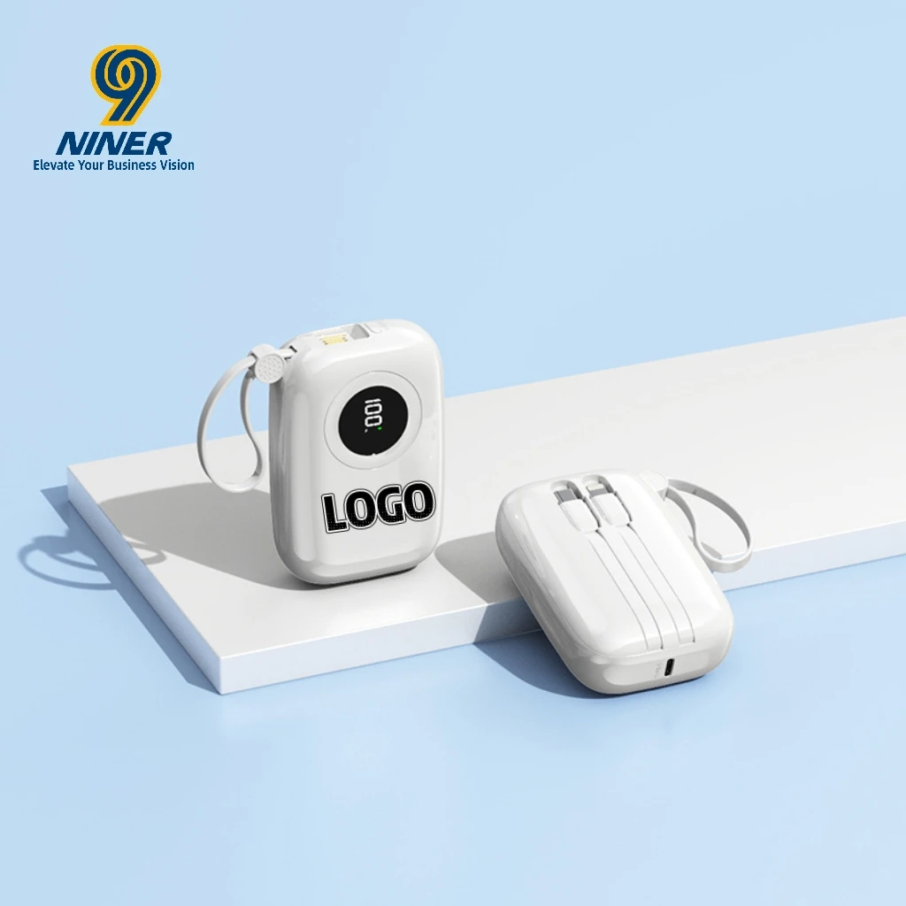 NINER9 Mini Built-in Cable Power Bank Super Fast Charging Mobile Power Supply Type-C/USB Interfaces Custom Logo for Promotional