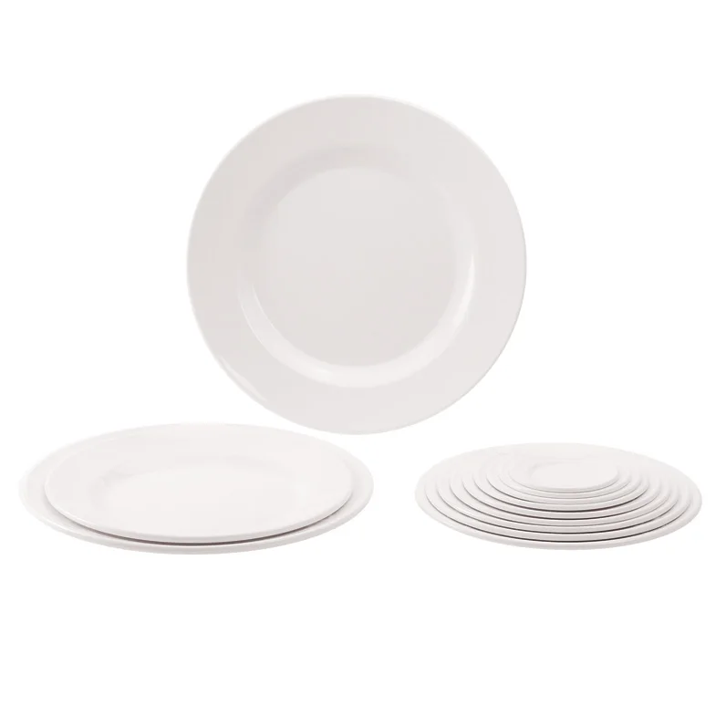 100% Melamine Dish 10 11 12 13 14 Inch White Round Plastic Plate  Hard Plastic Plates