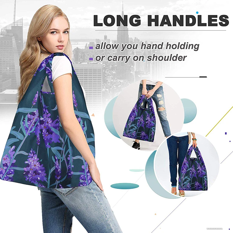 Custom Eco-friendly Carry Packaging Reusable Portable Polyester Tote Foldable Recycle Shopping Grocery Reusable Bag