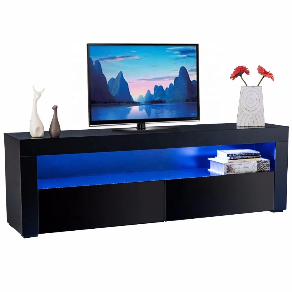 Uv high gloss hot saling wood led tv stand furniture with lights and drawers for living room