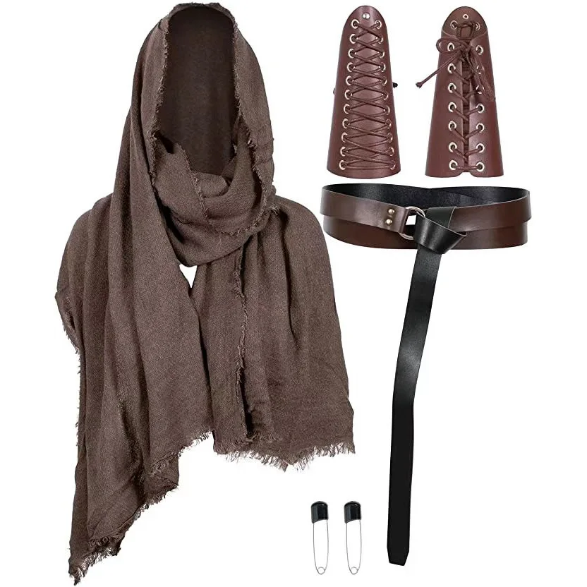 Costume Chevalier Médiéval 9 Pièces Pour Homme - Cape Capuche, Ceinture Et Accessoires Renaissance