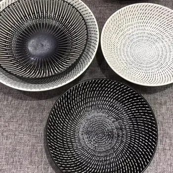 Commercial high-temperature ceramic shallow bowl glaze color matte relief Japanese seafood pasta noodle characteristics bowl