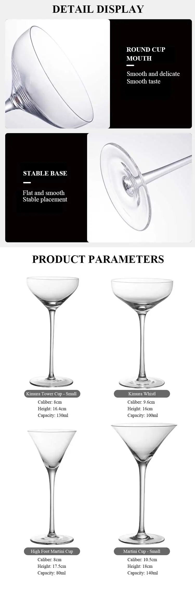 Wholesale Custom Japanese Martini Glasses Barware Handmade Long Stem Coupe Champagne Cocktail Glasses