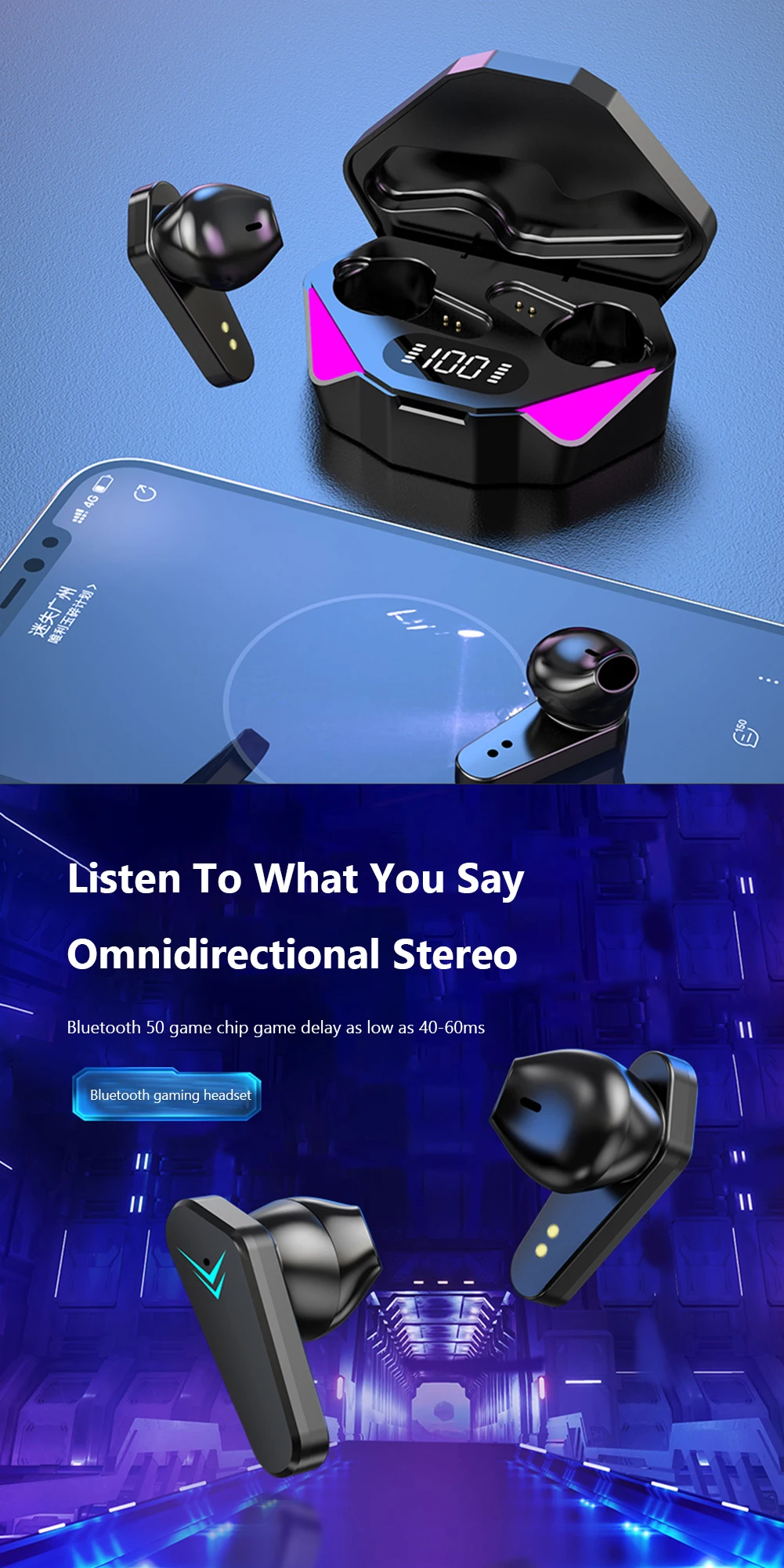 X15 TWS Gaming Earphones Wireless Low-latency noise-cancelling headphones With LED display For phone - ANKUX.COM
