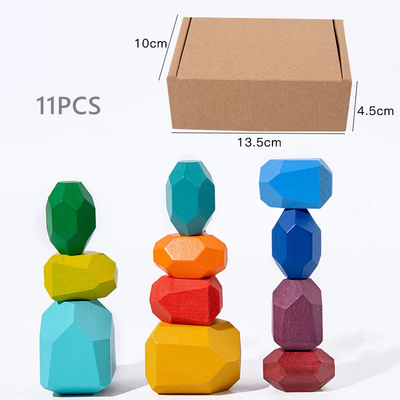Hottest Wooden Colorful Stones Stacking Game Kids Educational Toys