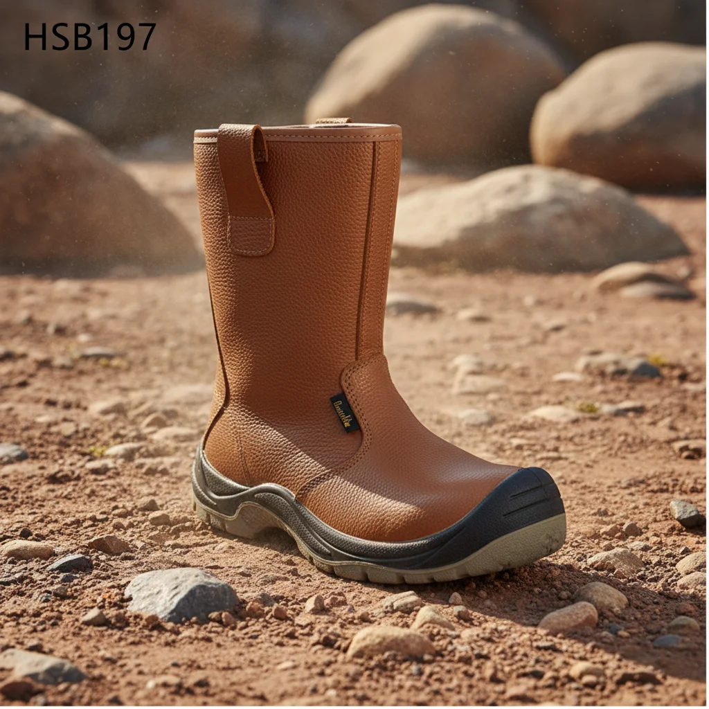 HY, Botas de seguridad para personal minero de carbón: botas altas hasta la rodilla con forro interior cálido de lana, certificadas CE, color marrón, altura de 12 pulgadas, modelo HSB197