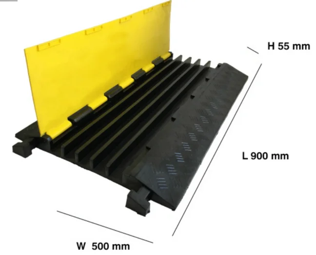 Easy Placement and Removal 900*500*50mm 5 Channel Roadway Rubber Floor Cable Protector With PVC Yellow Lid details