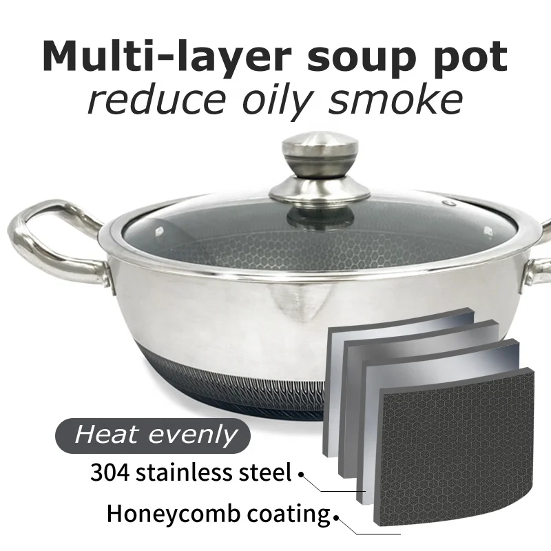 4pcs Stainless Steel Cookware Set Induction Soup Pot Nonstick Fry Pan