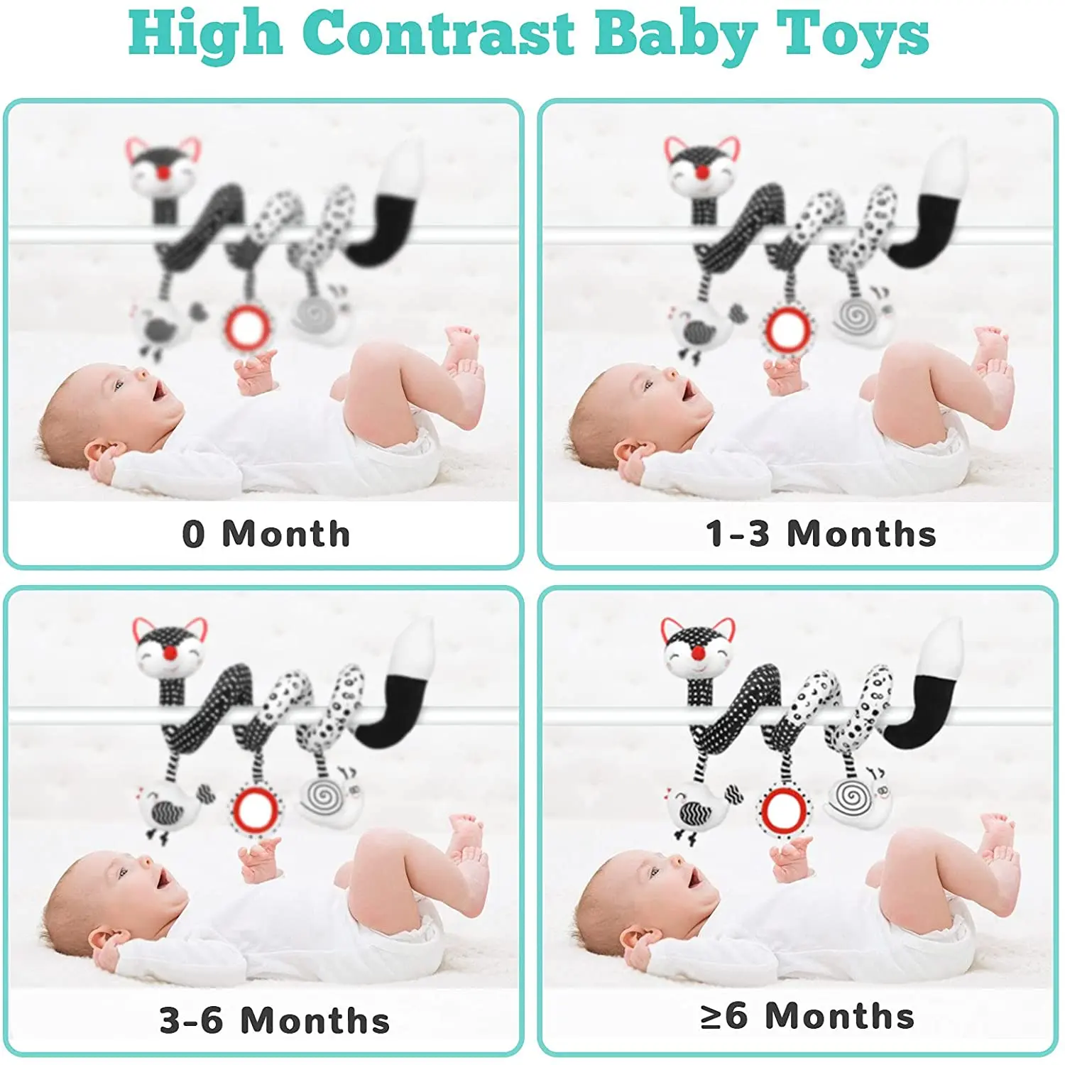 High Contrast Black White Stroller Toy Stretch Spiral Activity Car Seat