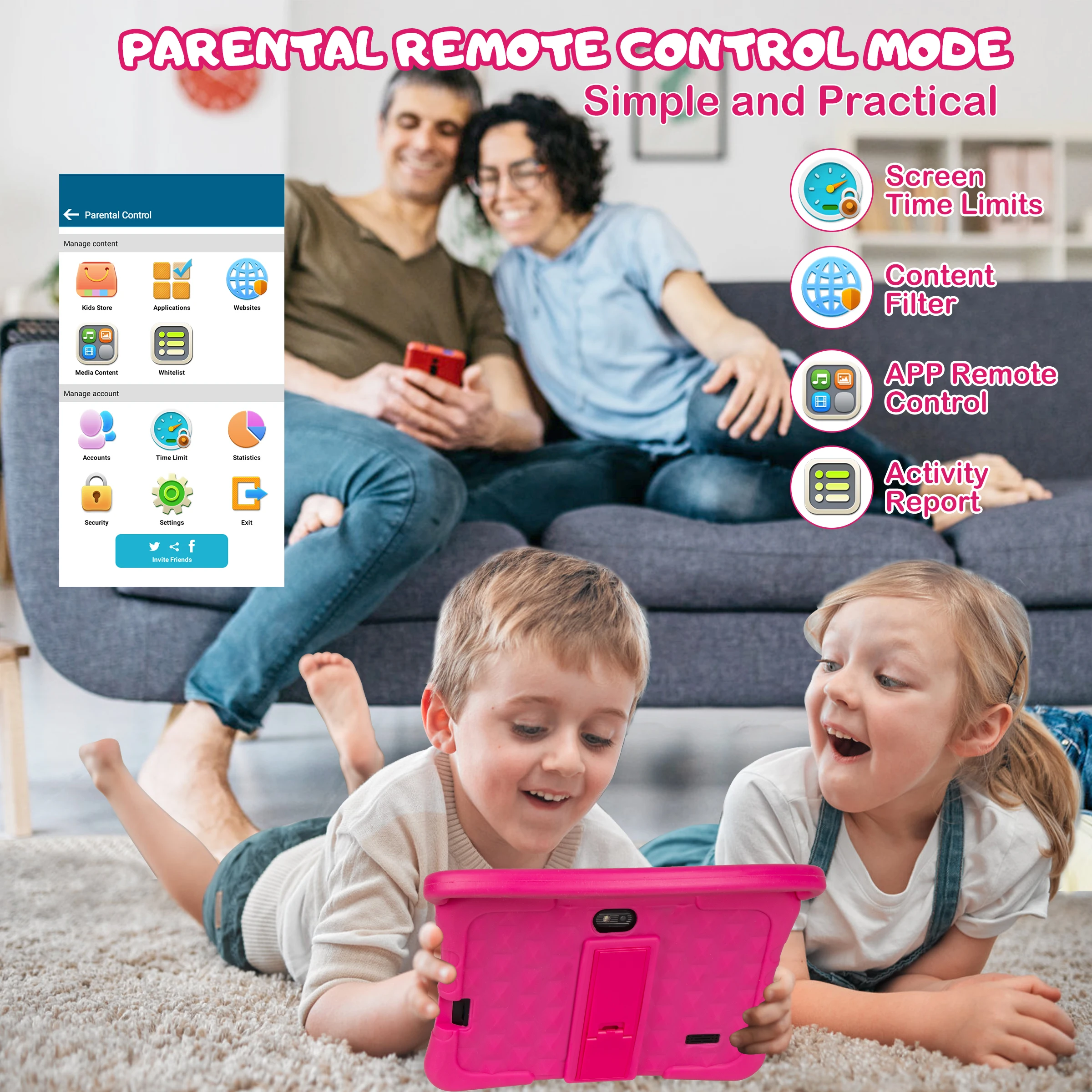 7 Inch Android 11 Quad Core Wifi Tablet PC Kids Learning Educational Gaming with Parental Control Fast Shipping Tablette Enfants