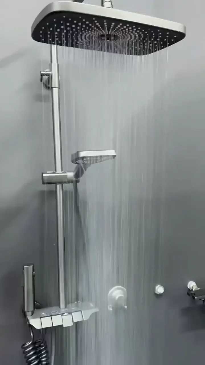 Wall Mounted Bathroom Shower Set System Luxury Brass Rain Rainfall Shower Mixer Set Gun Grey ...