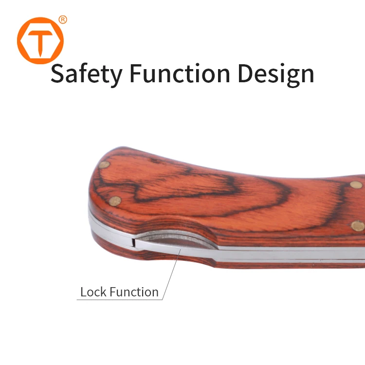 Good Quality Lock Steel Metal Foldable Pocket Knife with Wooden Timber Cover Handle