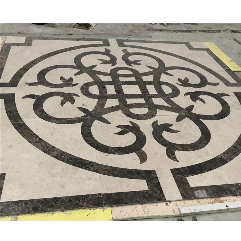 Jubin Lantai Marmar Dark Emperador Beige, Hiasan Pintu Masuk Villa Bergaya Moden dengan Corak Medalion Waterjet, Kedap Air, Jaminan 1 Tahun