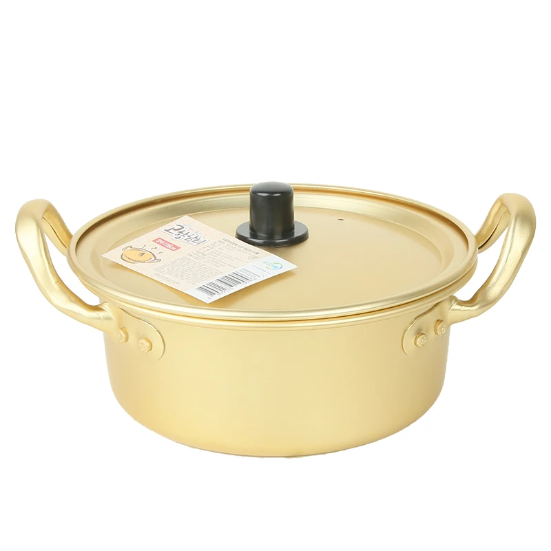 Korean Style Small Aluminum Cooking Pots Ramen Instant Noodle Hotpot Golden Serving Soup Kitchen Cookware Shabu Hot Pot With Lid