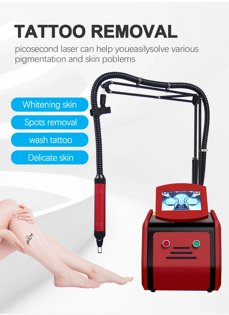Professional Picosecond Laser Tattoo Removal Machine 3 Discover a professional picosecond laser tattoo removal machine designed for clinics and med spas. Featuring 1064nm, 532nm, and 755nm wavelengths for advanced pigmentation and tattoo removal treatments. Professional Picosecond Laser Tattoo Removal Machine