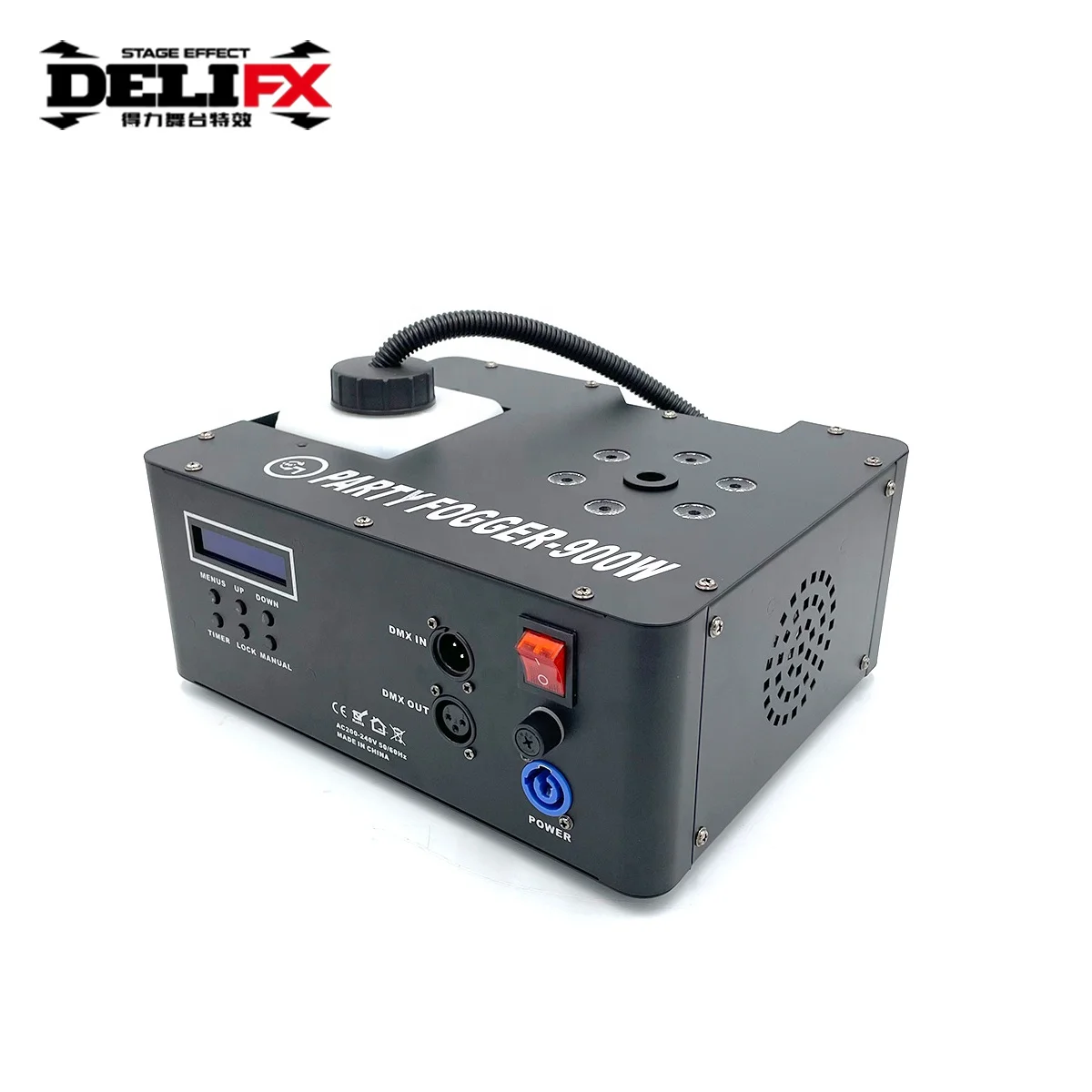 DELIFX Built in Receiver 900W LED DMX Hybrid Spray Fogger Visual Appearance Similar to CO2 Speed Vertical Gas Column Fog Machine