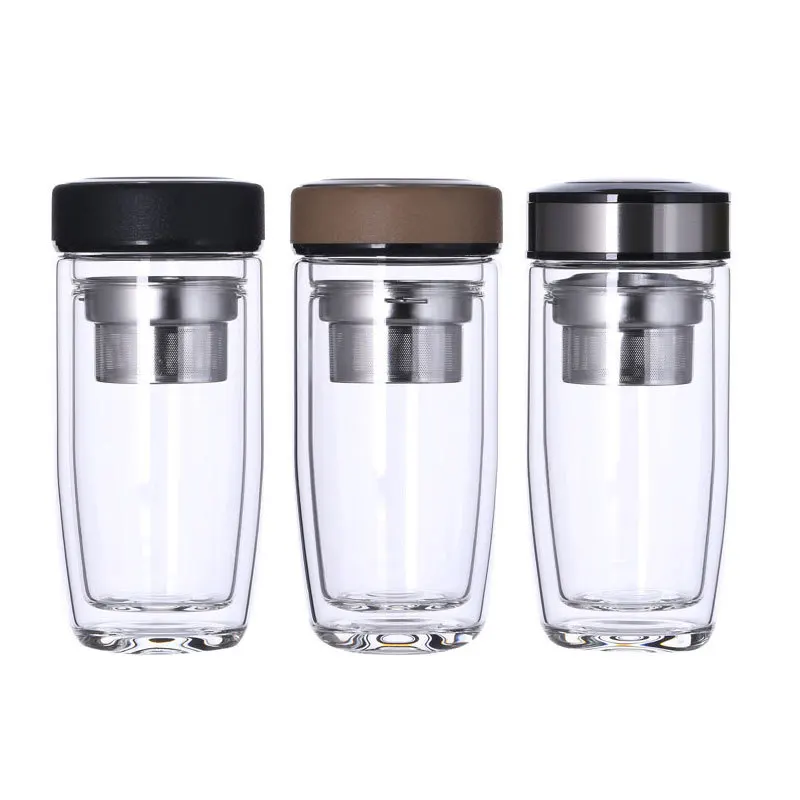 300ML 10 FL Oz Display Smart  Double Insulation Thermo Tea Infuser Borosilicate Glass Bottle with Infuser