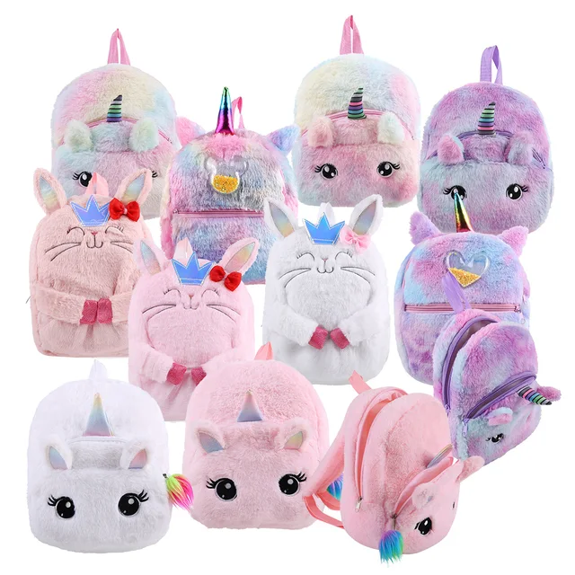 Girls Cartoon Cute Stuffed Animal Plush Unicorn Backpack Custom Children Pink Soft Unicorn Cat Plush Bag